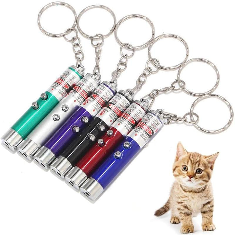 Cat Toy Mini Red Pointer Cat Dog Interactive Training Tools Sliver LED Torch Light with Keychain