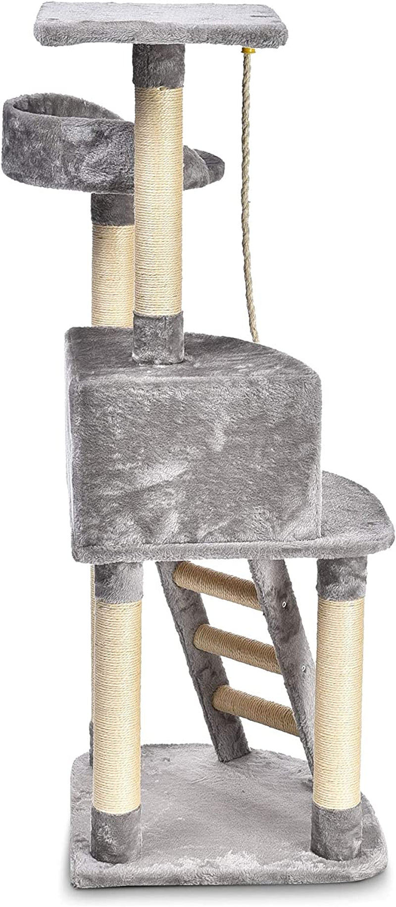 Light Grey Cat Condo Tree Tower with Scratching Post & Step Ladder - 52 Inches Tall