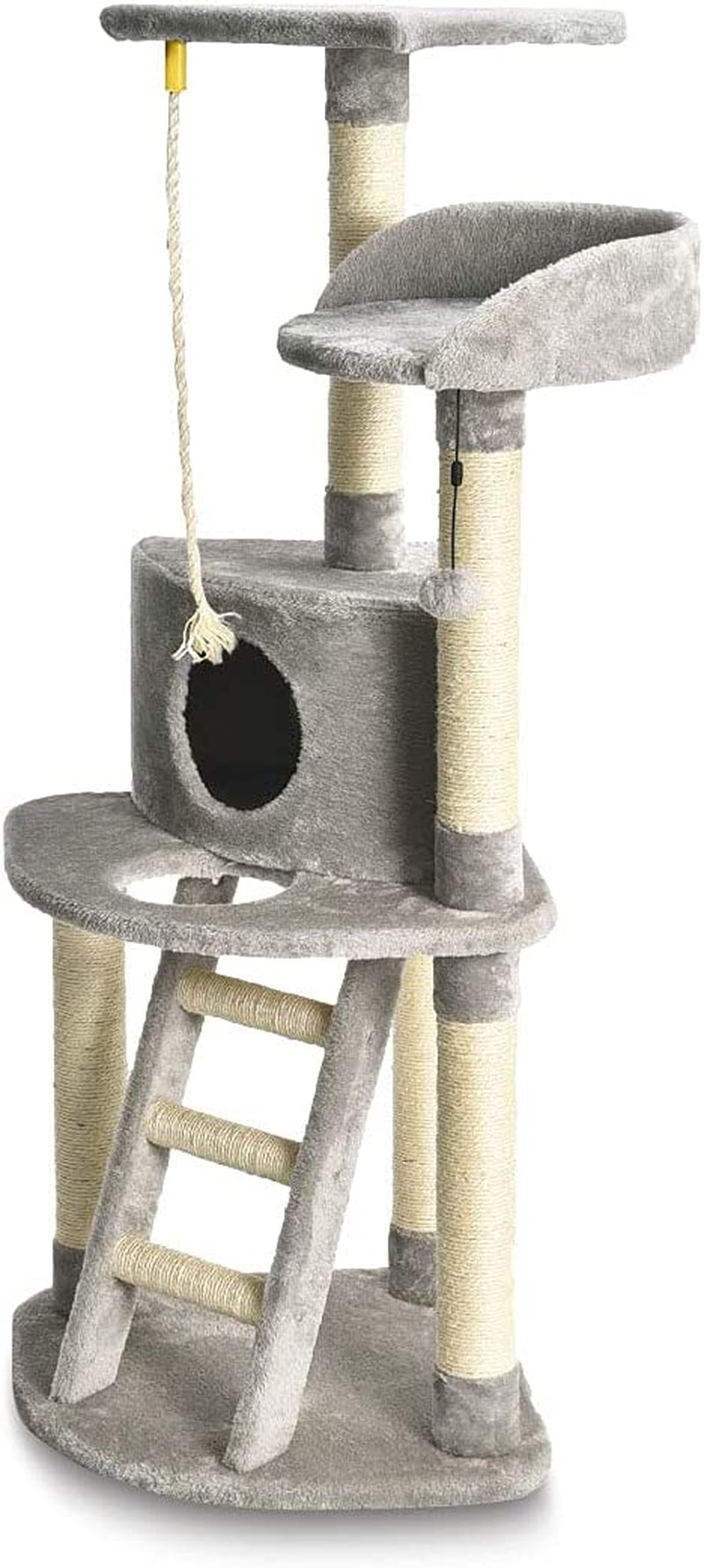 Light Grey Cat Condo Tree Tower with Scratching Post & Step Ladder - 52 Inches Tall