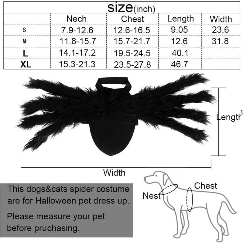 Dog Cat Spider Costume for Halloween Party Decoration, Halloween Cosplay Costumes for Small Dogs and Cat, Puppy Cat Dress up Accessories Black