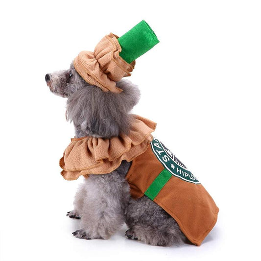 Latte Coffee Dog Costume - Pet Clothes for Small Medium Dogs Puppies Cats Christmas Birthday Party Photo Props Dress up Accessories Parade Decorations