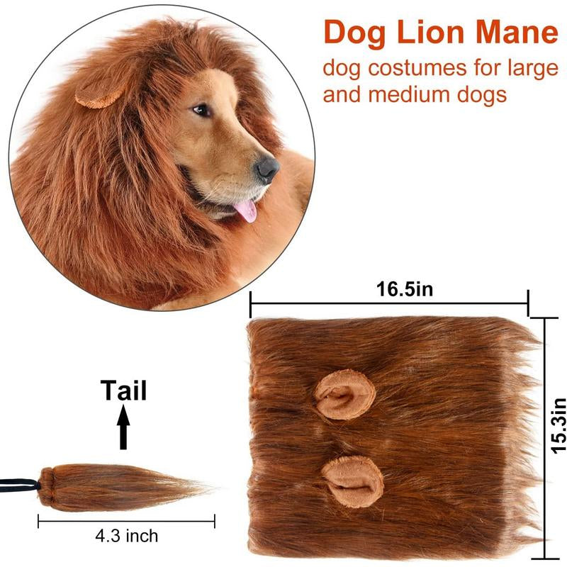Lion Mane for Dog Costumes, Dog Lion Mane, Realistic Lion Wig for Medium to Large Sized Dogs, Large Dog Halloween Costumes, Lion Mane for Dog, Halloween Costumes for Dogs (Dark Brown)