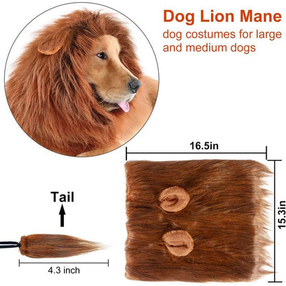 Lion Mane for Dog Costumes, Dog Lion Mane, Realistic Lion Wig for Medium to Large Sized Dogs, Large Dog Halloween Costumes, Lion Mane for Dog, Halloween Costumes for Dogs (Dark Brown)