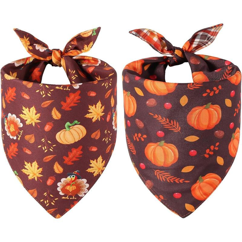 Halloween Bandanas 2 Pack, 4 Reversible Triangle Halloween Pumpkins Cobwebs Scarf for Large and Dogs, Durable Fabric for Boy and Girl Pets XL