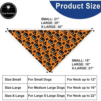 Halloween Bandanas 2 Pack, 4 Reversible Triangle Halloween Pumpkins Cobwebs Scarf for Large and Dogs, Durable Fabric for Boy and Girl Pets XL
