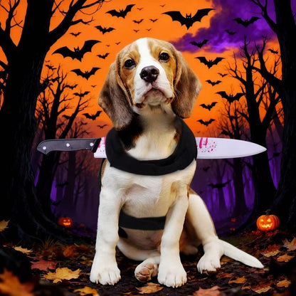 [Halloween Dog Costumes] Halloween Costume Pet Apparel the Bloody Kitchen Knife Costume Is so Eye-Catching! Funny and Realistic without Being Scary, It Is Very Playful for Small and Medium-Sized Dogs