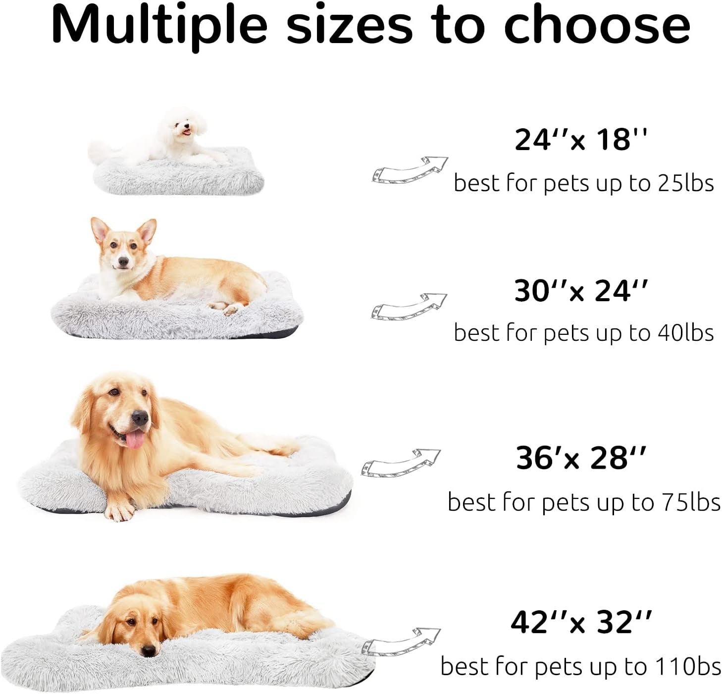 X-Large Calming Dog Bed Crate Pad - Machine Washable Grey Mat for Large Dogs