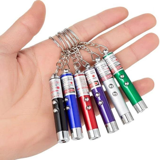 Cat Toy Mini Red Pointer Cat Dog Interactive Training Tools Sliver LED Torch Light with Keychain