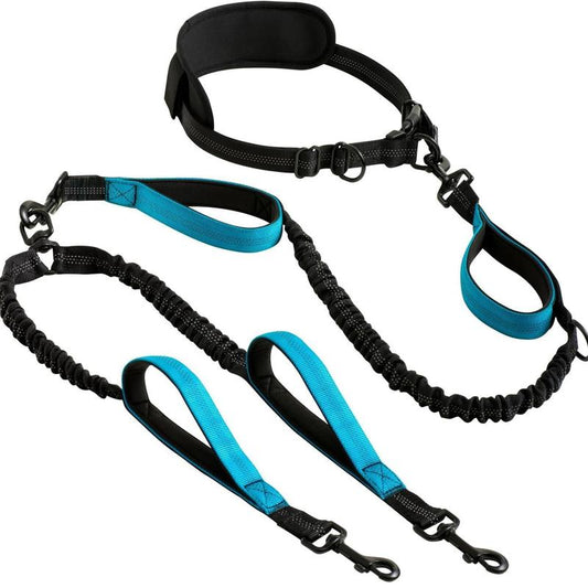 Hands Free Double Dog Leash – Dual Leash for Medium and Large Breeds – Lead for 2 Dogs with Padded Handles, Reflective Stitches, No Pull, Tangle Free