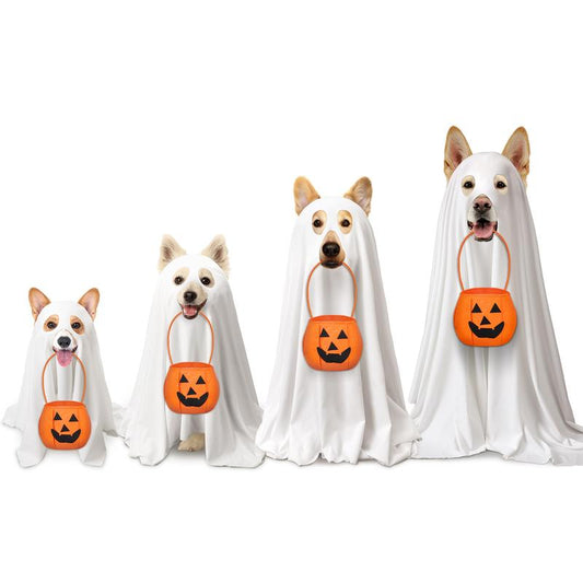 2 Pcs Halloween Dog Costumes with White Ghost Costume Non Woven Pumpkin Bags Dog Ghost Outfit Ghost Cosplay Clothes for Puppy Dogs Cats Pets, Halloween Party Decorations