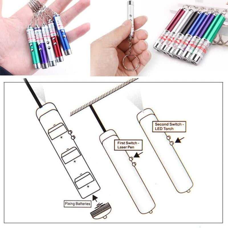 Cat Toy Mini Red Pointer Cat Dog Interactive Training Tools Sliver LED Torch Light with Keychain