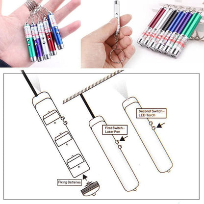 Cat Toy Mini Red Pointer Cat Dog Interactive Training Tools Sliver LED Torch Light with Keychain