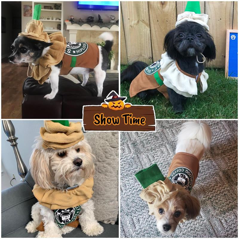 Latte Coffee Dog Costume - Pet Clothes for Small Medium Dogs Puppies Cats Christmas Birthday Party Photo Props Dress up Accessories Parade Decorations