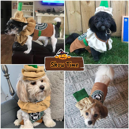 Latte Coffee Dog Costume - Pet Clothes for Small Medium Dogs Puppies Cats Christmas Birthday Party Photo Props Dress up Accessories Parade Decorations