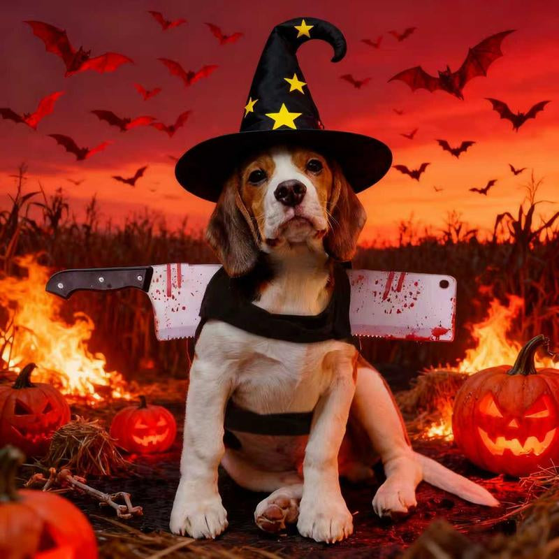 [Halloween Dog Costumes] Halloween Costume Pet Apparel the Bloody Kitchen Knife Costume Is so Eye-Catching! Funny and Realistic without Being Scary, It Is Very Playful for Small and Medium-Sized Dogs