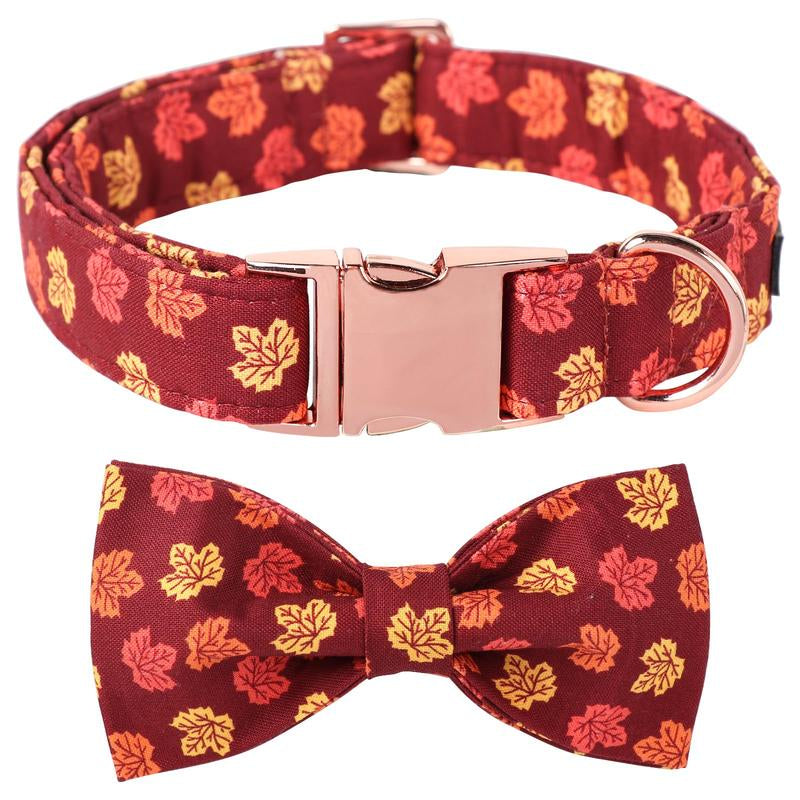 Halloween Dog Collar, Adjustable Ghost & Pumpkin Collar with Bowtie, Birthday Gift for Dogs of All Sizes