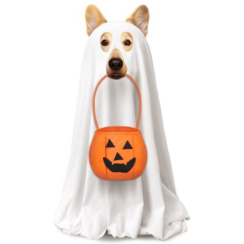 2 Pcs Halloween Dog Costumes with White Ghost Costume Non Woven Pumpkin Bags Dog Ghost Outfit Ghost Cosplay Clothes for Puppy Dogs Cats Pets, Halloween Party Decorations