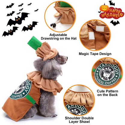 Latte Coffee Dog Costume - Pet Clothes for Small Medium Dogs Puppies Cats Christmas Birthday Party Photo Props Dress up Accessories Parade Decorations
