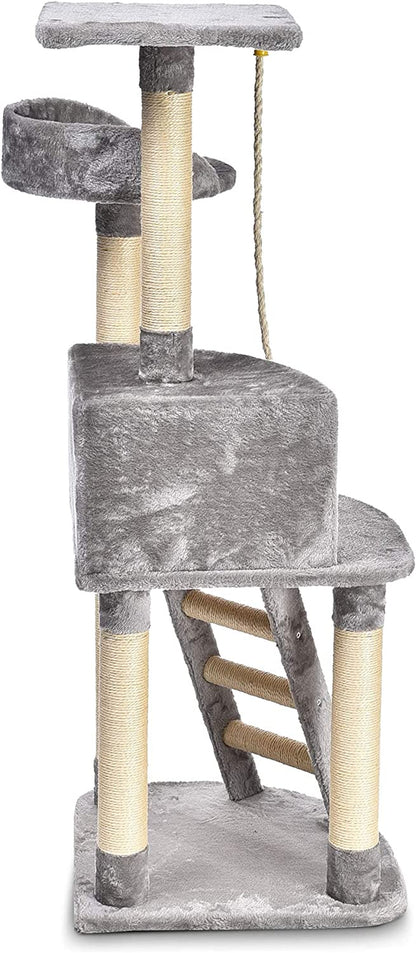 Light Grey Cat Condo Tree Tower with Scratching Post & Step Ladder - 52 Inches Tall