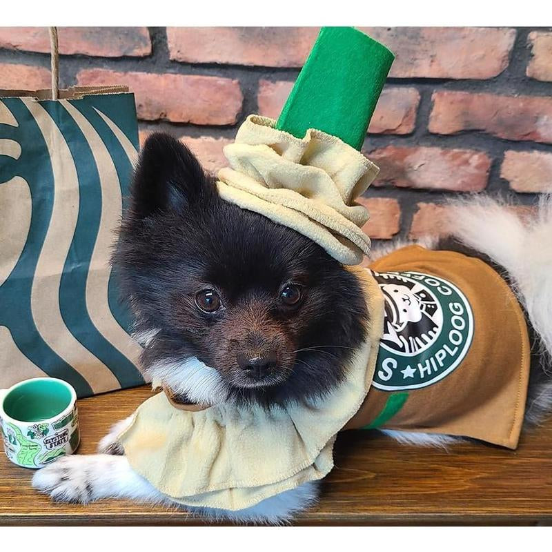 Latte Coffee Dog Costume - Pet Clothes for Small Medium Dogs Puppies Cats Christmas Birthday Party Photo Props Dress up Accessories Parade Decorations