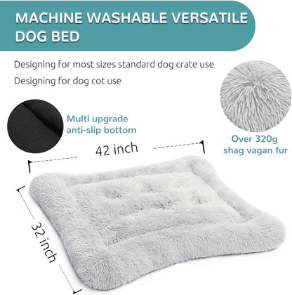 X-Large Calming Dog Bed Crate Pad - Machine Washable Grey Mat for Large Dogs