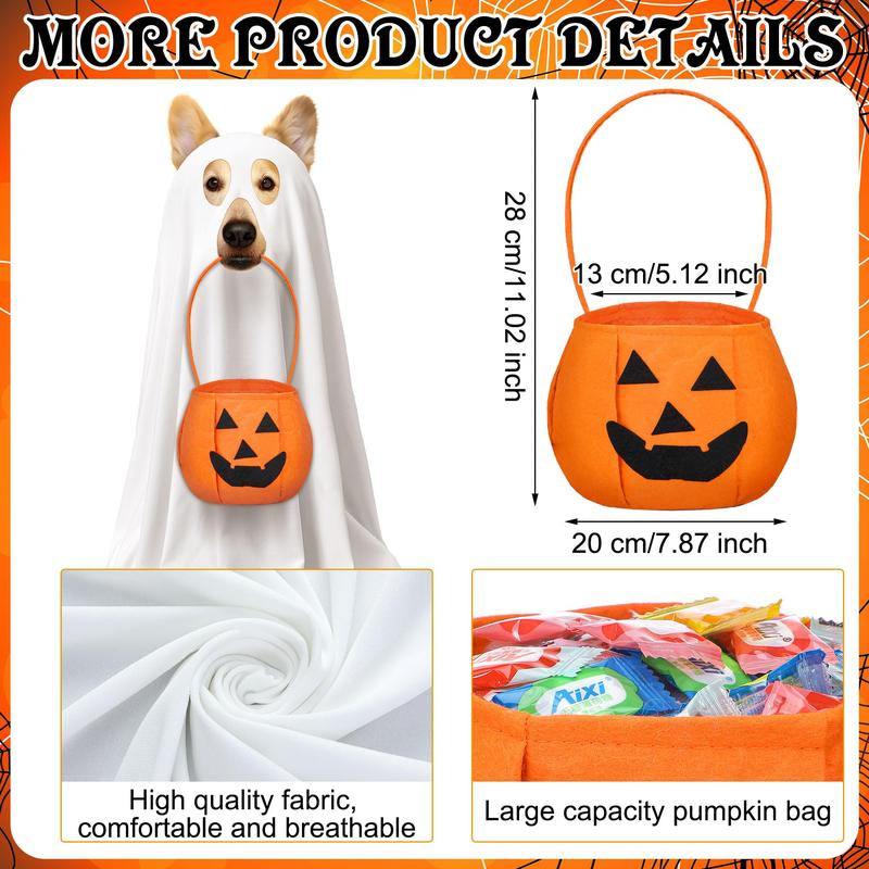 2 Pcs Halloween Dog Costumes with White Ghost Costume Non Woven Pumpkin Bags Dog Ghost Outfit Ghost Cosplay Clothes for Puppy Dogs Cats Pets, Halloween Party Decorations