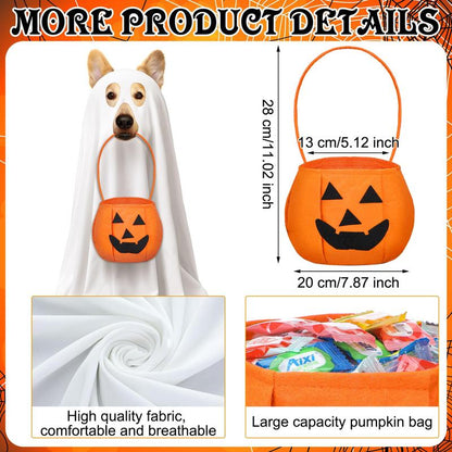2 Pcs Halloween Dog Costumes with White Ghost Costume Non Woven Pumpkin Bags Dog Ghost Outfit Ghost Cosplay Clothes for Puppy Dogs Cats Pets, Halloween Party Decorations