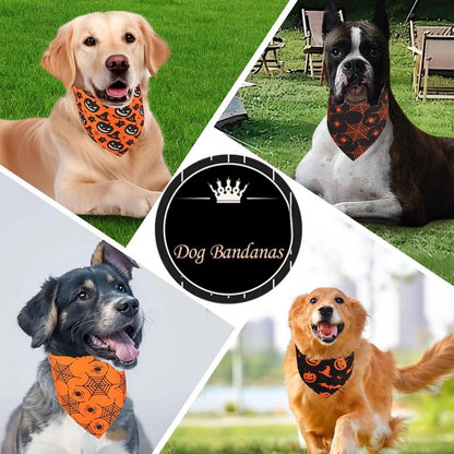 Halloween Bandanas 2 Pack, 4 Reversible Triangle Halloween Pumpkins Cobwebs Scarf for Large and Dogs, Durable Fabric for Boy and Girl Pets XL