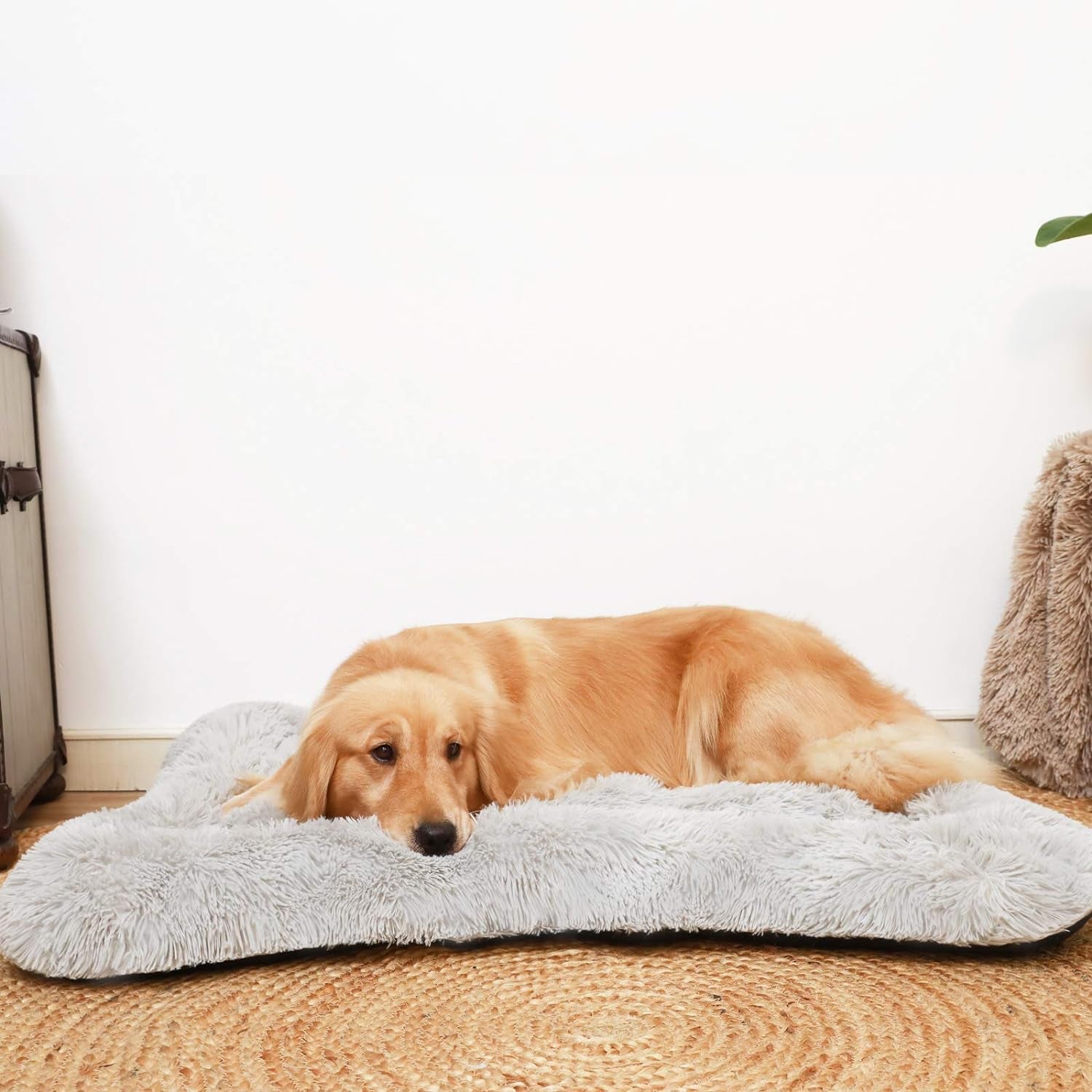 X-Large Calming Dog Bed Crate Pad - Machine Washable Grey Mat for Large Dogs