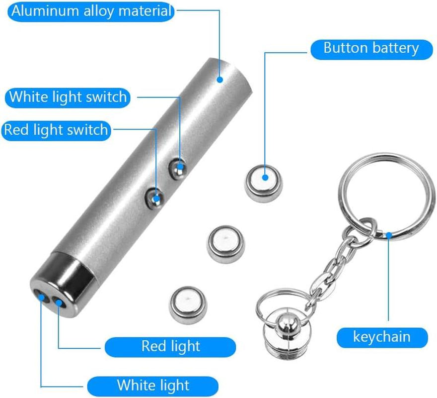 Cat Toy Mini Red Pointer Cat Dog Interactive Training Tools Sliver LED Torch Light with Keychain
