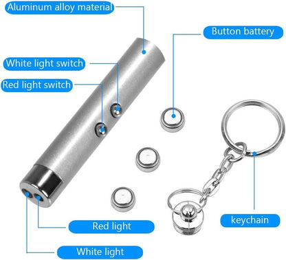 Cat Toy Mini Red Pointer Cat Dog Interactive Training Tools Sliver LED Torch Light with Keychain