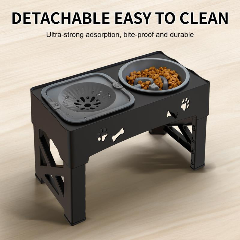Elevated Dog Bowls, Raised Dog Bowl Stand with Slow Feeder & No Spill Water Bowl, 5 Adjustable Heights for Large Medium and Small Dogs