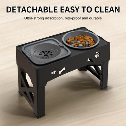 Elevated Dog Bowls, Raised Dog Bowl Stand with Slow Feeder & No Spill Water Bowl, 5 Adjustable Heights for Large Medium and Small Dogs