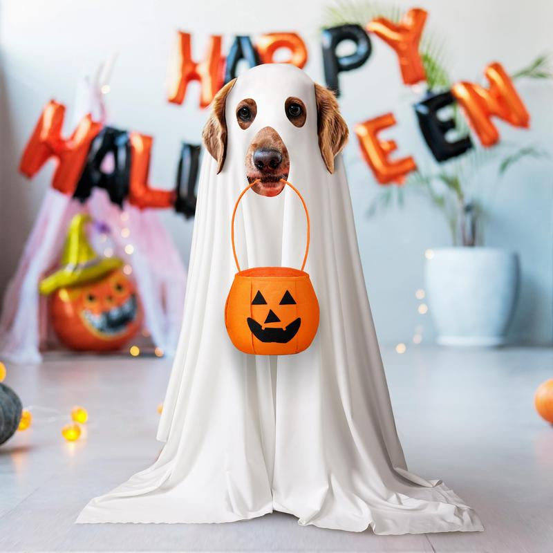2 Pcs Halloween Dog Costumes with White Ghost Costume Non Woven Pumpkin Bags Dog Ghost Outfit Ghost Cosplay Clothes for Puppy Dogs Cats Pets, Halloween Party Decorations