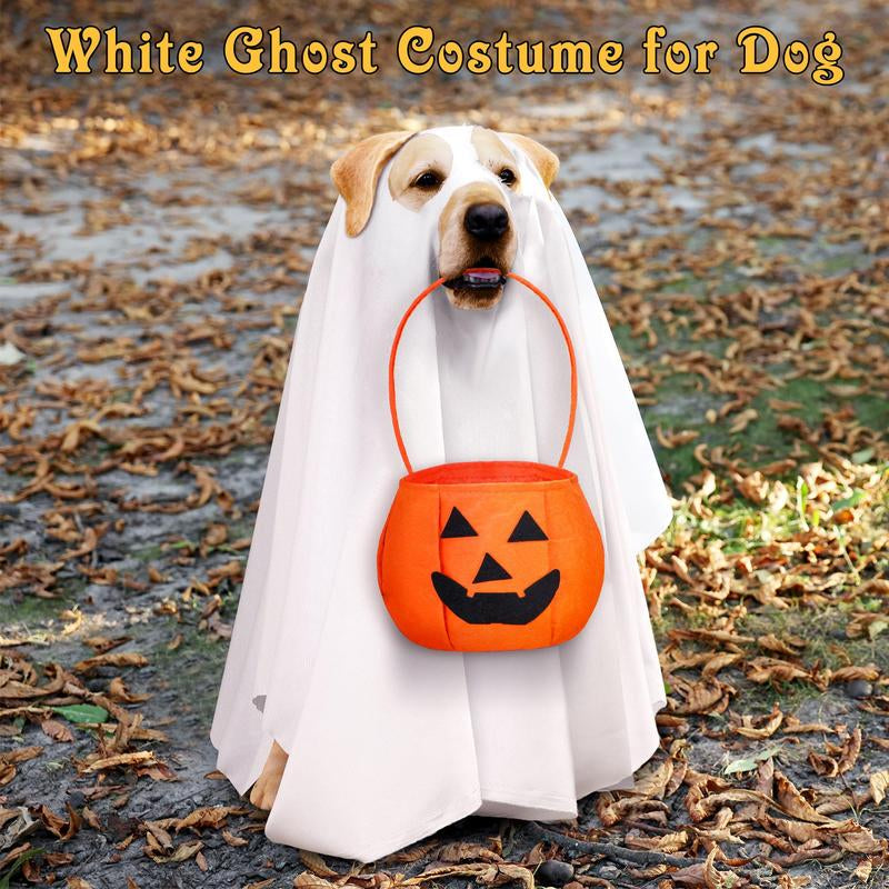2 Pcs Halloween Dog Costumes with White Ghost Costume Non Woven Pumpkin Bags Dog Ghost Outfit Ghost Cosplay Clothes for Puppy Dogs Cats Pets, Halloween Party Decorations