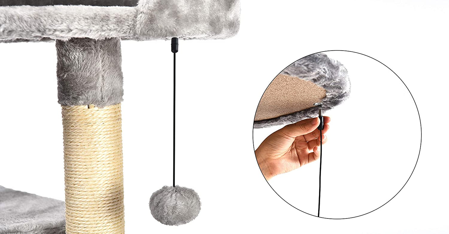 Light Grey Cat Condo Tree Tower with Scratching Post & Step Ladder - 52 Inches Tall