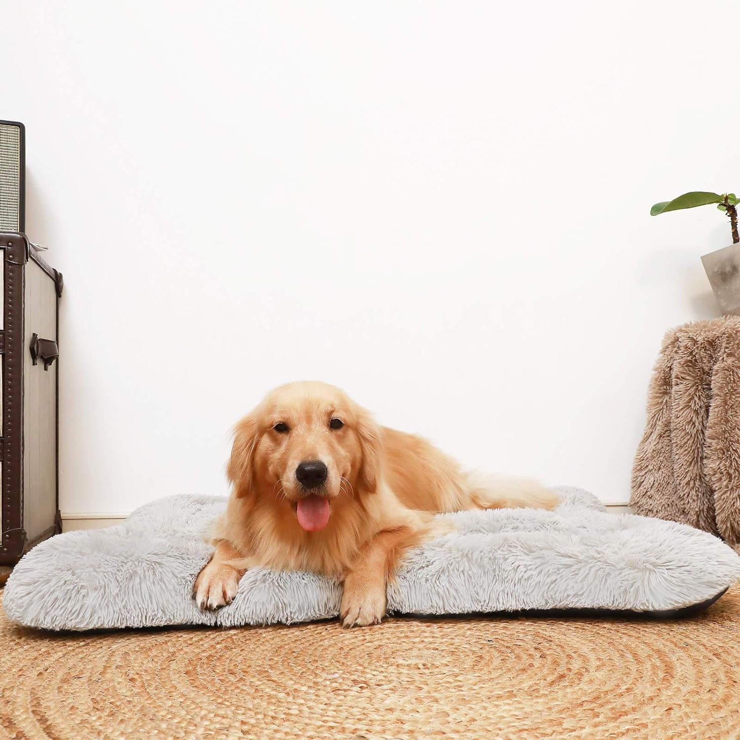 X-Large Calming Dog Bed Crate Pad - Machine Washable Grey Mat for Large Dogs