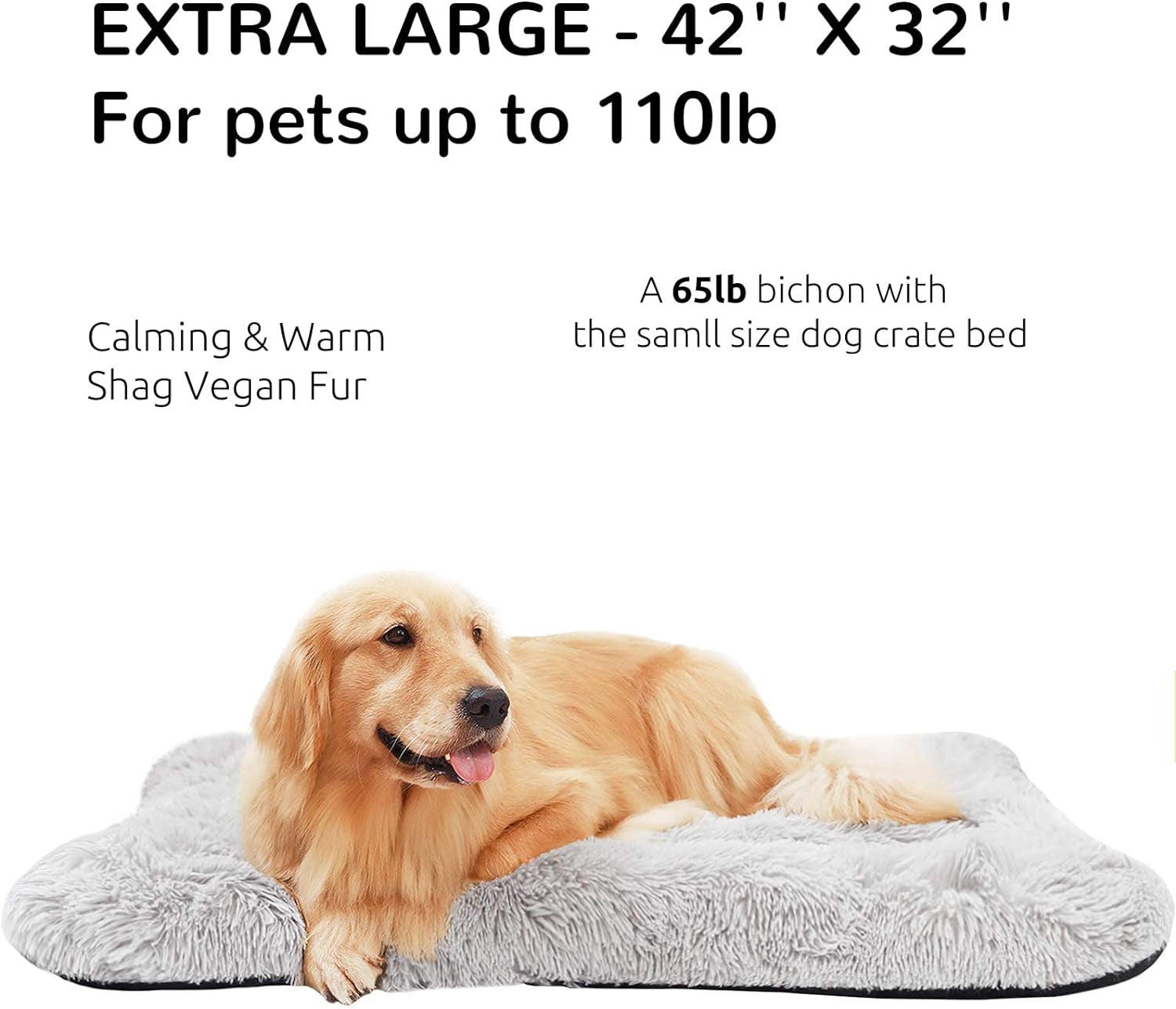 X-Large Calming Dog Bed Crate Pad - Machine Washable Grey Mat for Large Dogs