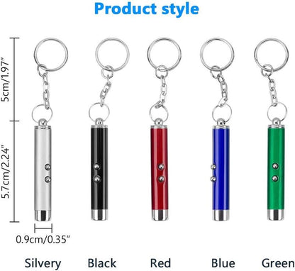 Cat Toy Mini Red Pointer Cat Dog Interactive Training Tools Sliver LED Torch Light with Keychain
