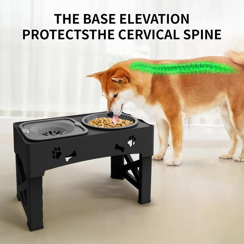 Elevated Dog Bowls, Raised Dog Bowl Stand with Slow Feeder & No Spill Water Bowl, 5 Adjustable Heights for Large Medium and Small Dogs