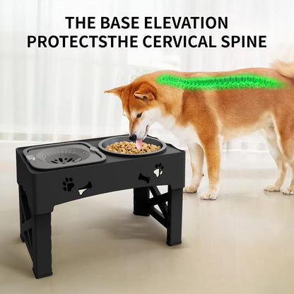 Elevated Dog Bowls, Raised Dog Bowl Stand with Slow Feeder & No Spill Water Bowl, 5 Adjustable Heights for Large Medium and Small Dogs